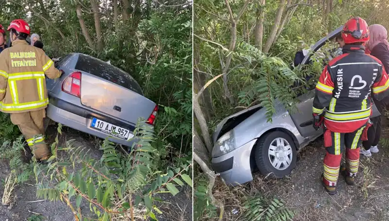 Balıkesir'de Feci Kaza: Otomobil Şarampole Yuvarlandı İki Yaralı!